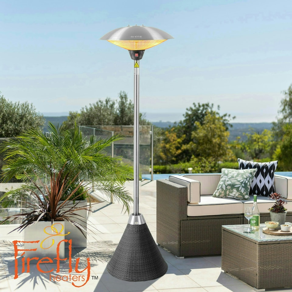 image 1 of Freestanding Halogen Bulb Infrared Electric Patio Heater Black Base H2.1m 2.1kW