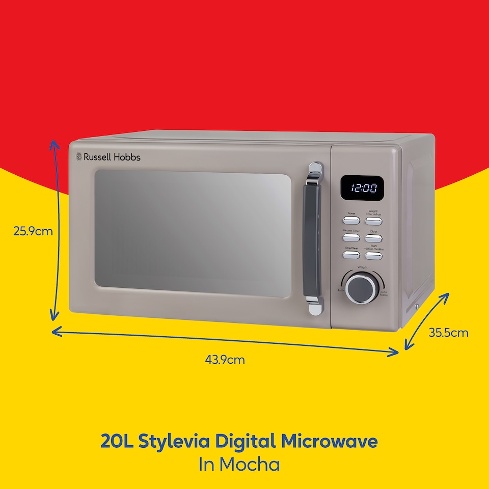 image 1 of Russell Hobbs Mocha Digital Microwave STYLEVIA, 20 Litre 800W with 5 Power Levels, Mirror Finish RHM2026MC