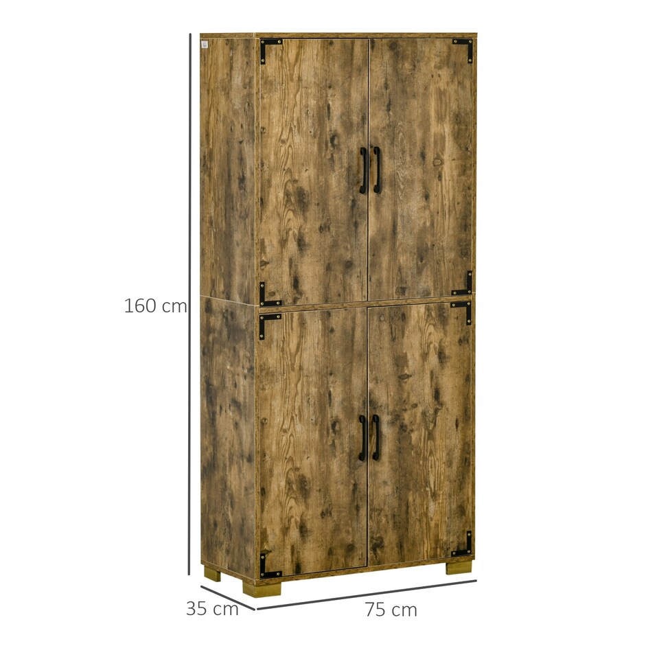 image 1 of HOMCOM Farmhouse 4-Door Cabinet with Storage Shelves for Bedroom Rustic Wood
