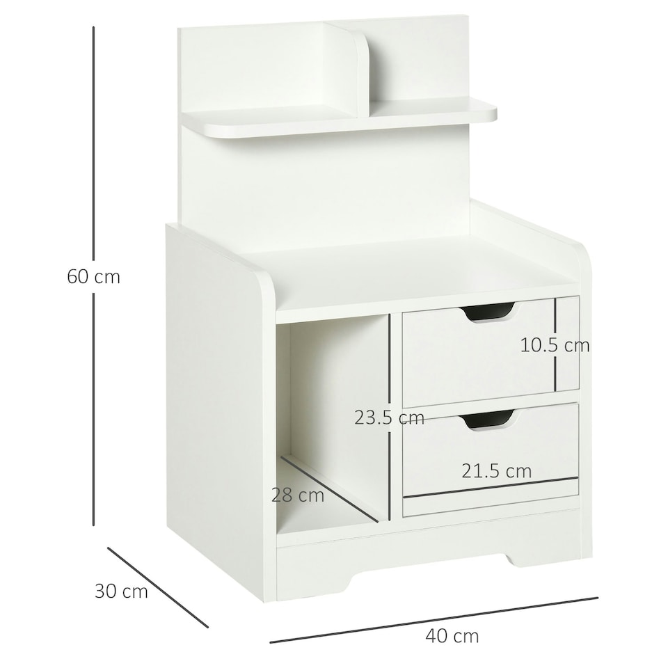 image 1 of HOMCOM Modern Bedside Table w/2 Drawer and Storage Shelves Chest for Bedroom