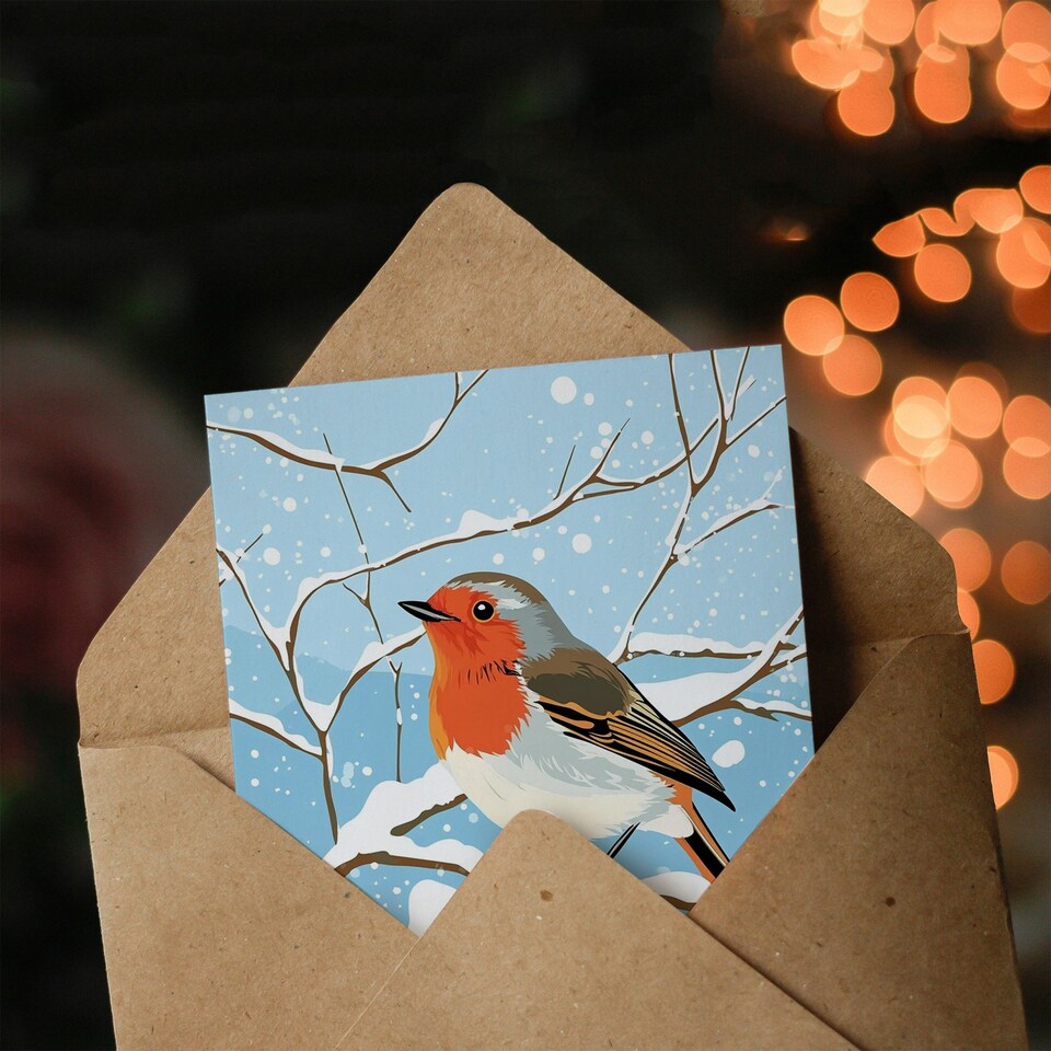 image 1 of Robin Bird Snow Winter Tree Branch Blank For Him Or Her Art Xmas Festive Christmas Card