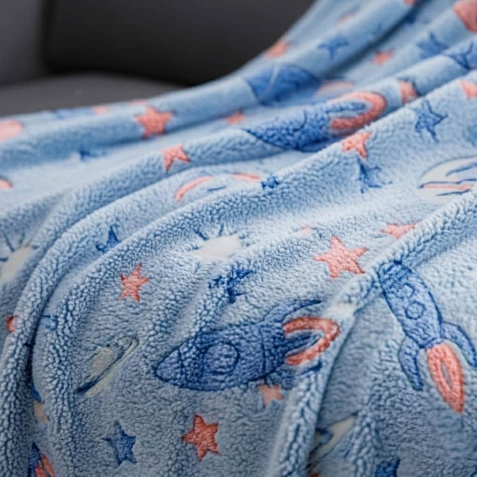 image 1 of Glow in the Dark Outerspace Blanket Soft Galaxy Night Sky Throw for Kids 100x150cm | Multi