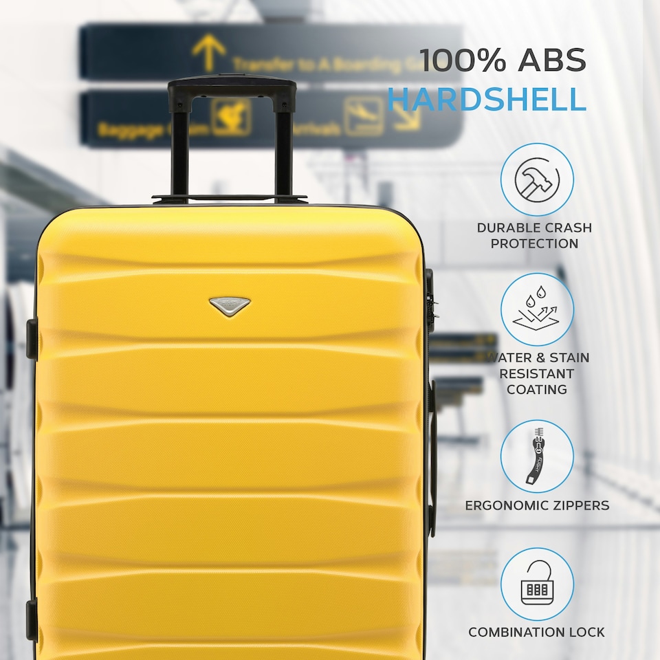 image 1 of Flight Knight 25" 4 Wheel ABS Hard Case Medium Suitcase 100+ Airlines Approved - easyJet, British Airways, Ryanair, Jet2, Emirates & Many More - Check-in | Yellow | Yellow/Black | Medium