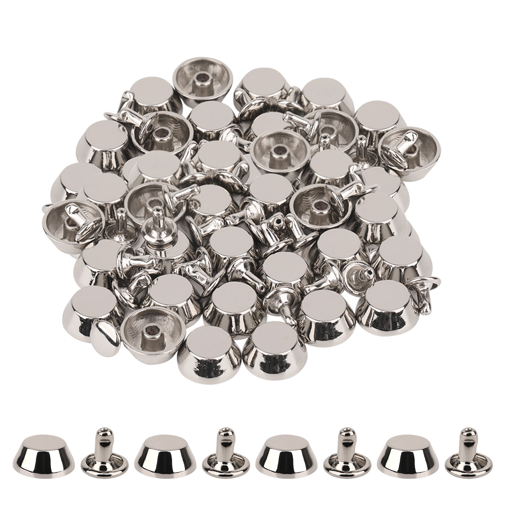 Neel Blue 12mm Mushroom Feet Cap with 7mm Back Rivets - 25pcs in Silver