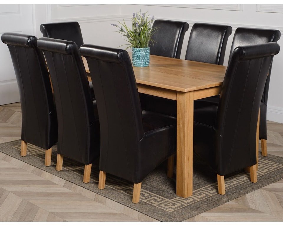 image 1 of Oslo 180 x 90 cm Large Oak Dining Table and 8 Montana Leather Chairs | Black | Black