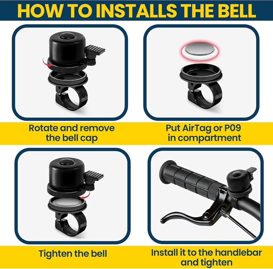 image 1 of Airtag Holder Bike Bell Hidden Bicycle Apple Tag (With P09 Tracker)