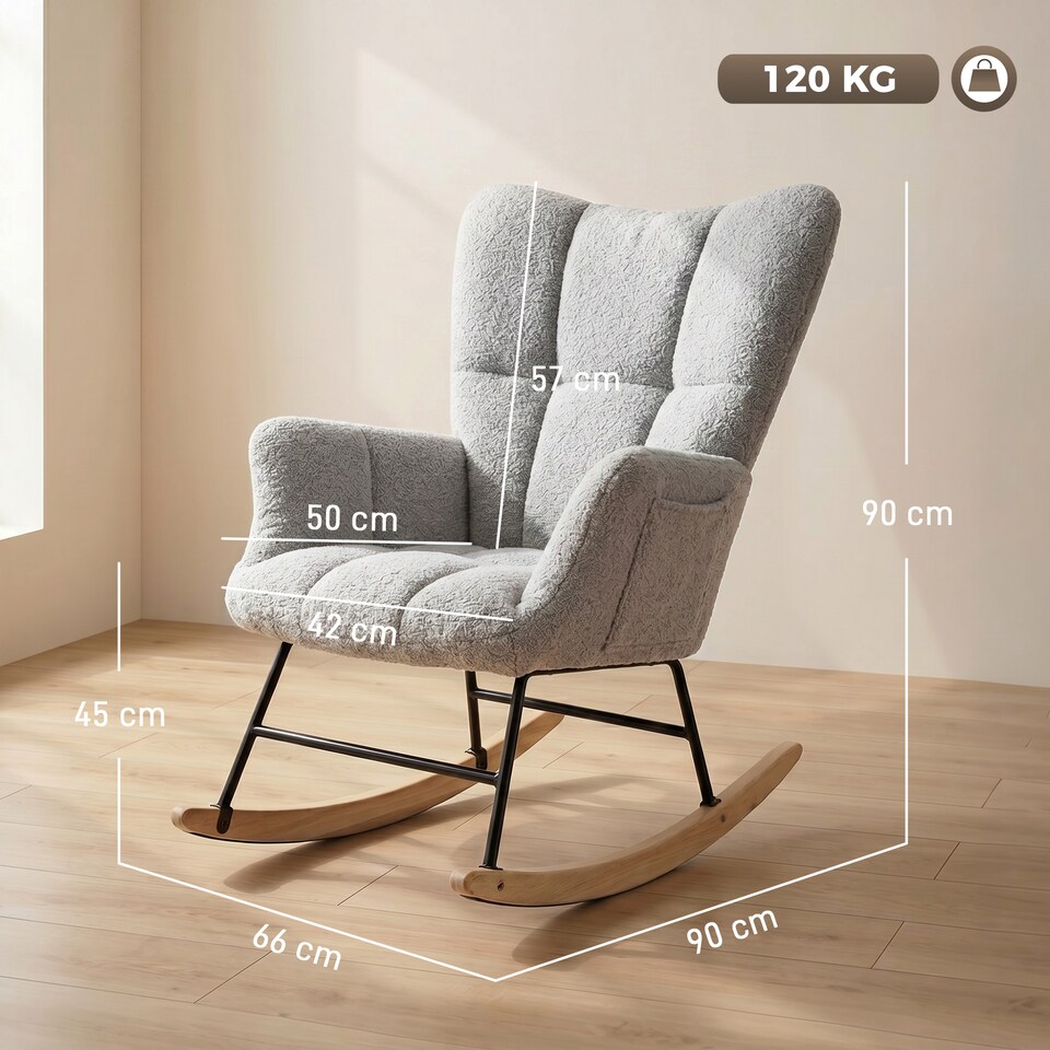 image 1 of HOMCOM Tufted Rocking Chair with Side Pockets