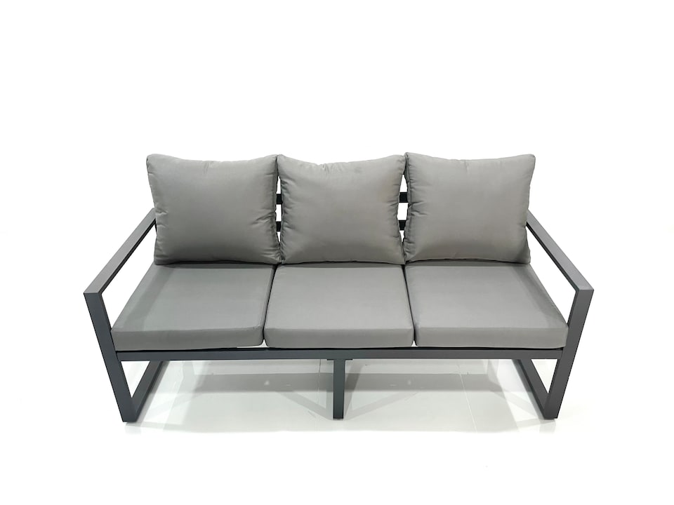image 1 of Fimous 11 Seater Garden Sofa Set Aluminium Furniture Rising Dining Tabe Set with Side Table 2 Big Footstools Dark Grey