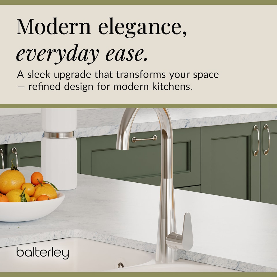 image 1 of Balterley Situla Kitchen Mono Mixer Tap with Single Lever Handle, Curved Swivel Spout | Silver | Chrome | 1