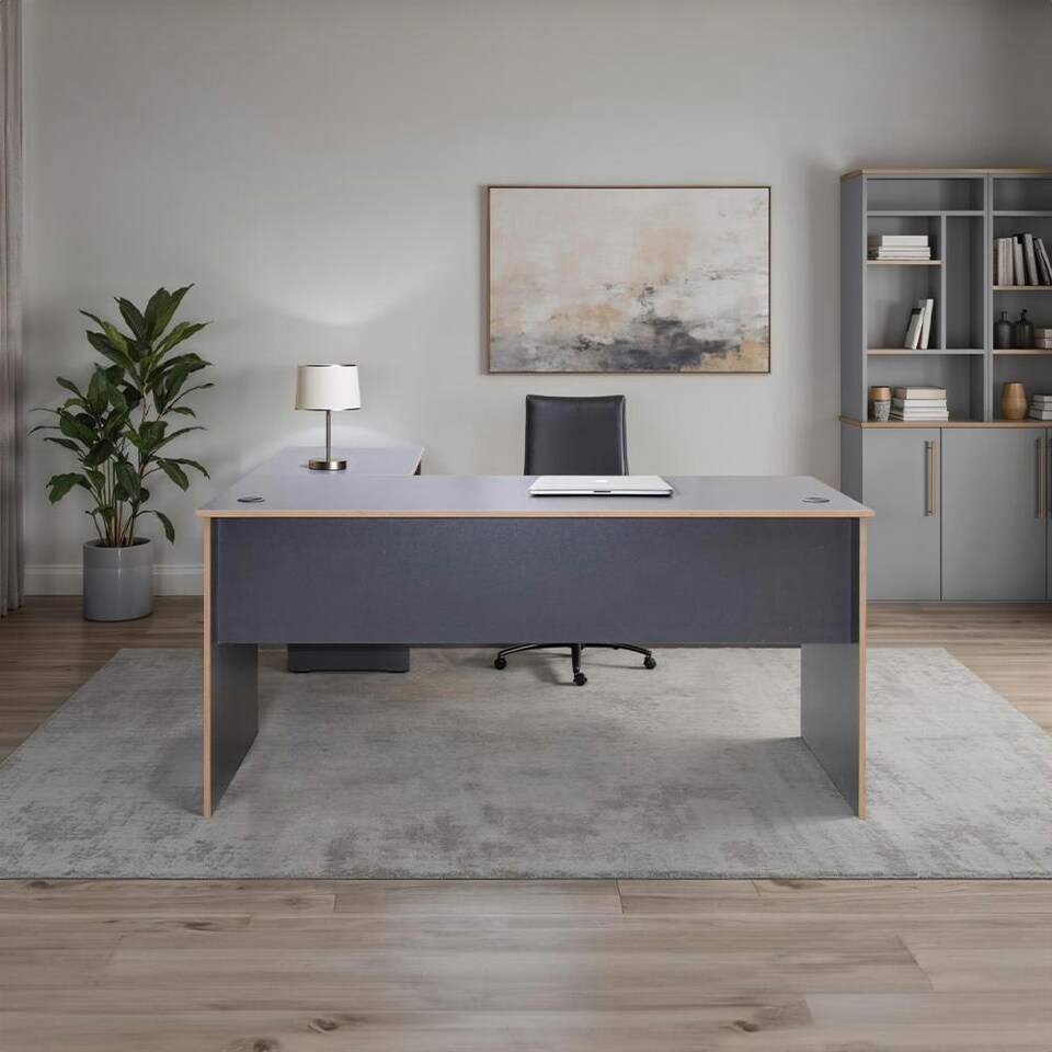 image 1 of Adore Rio Anthracite Grey Corner Desk with Oak Trim - Large Reversible Office Desk Grey