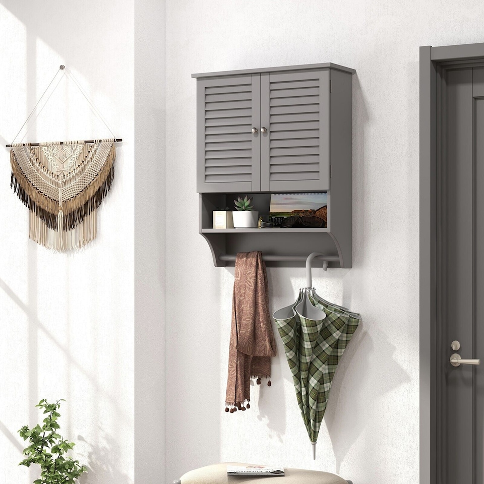 image 1 of COSTWAY Wall mounted Bathroom Cabinet Double Door Storage Medicine Cabinet Towel Bar