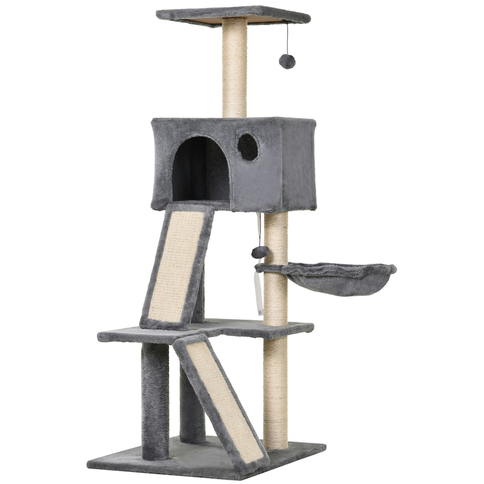 image 1 of PawHut 130cm Cat Tree Activity Center Condo with Scratching Post Light Grey