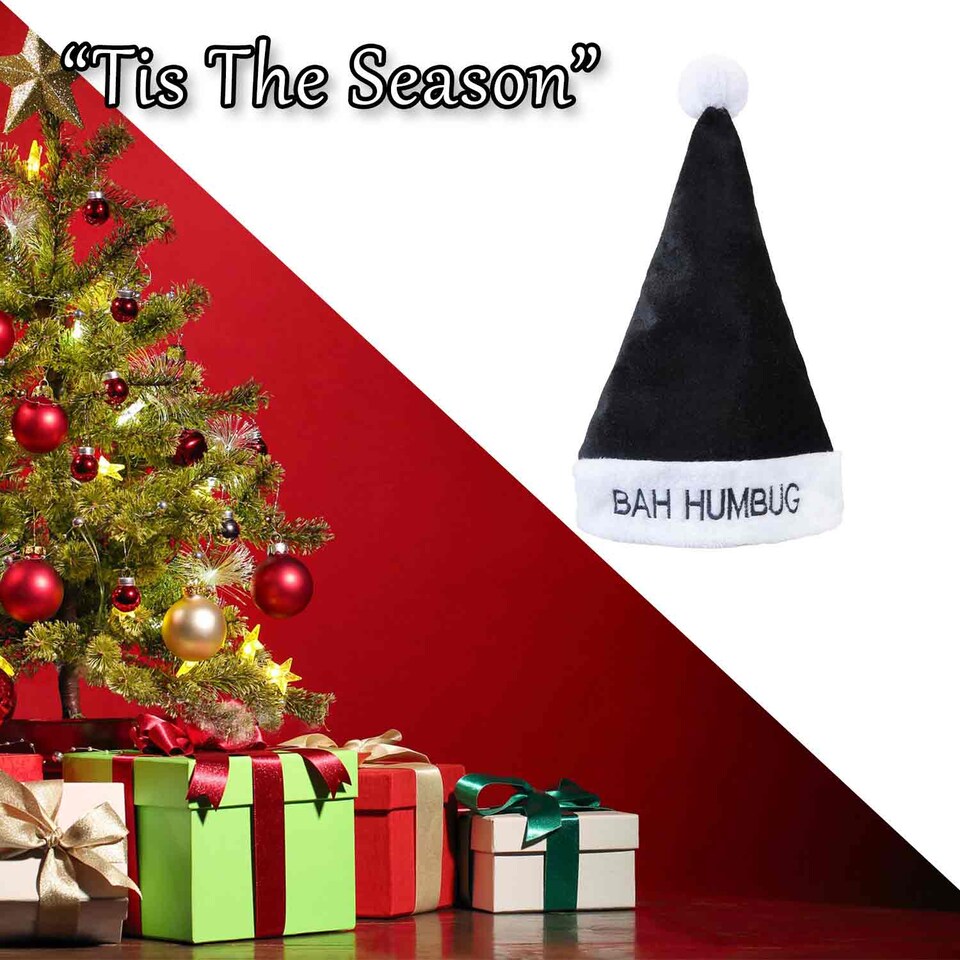 image 1 of vfm-estore Santa Hat Bah Humbug Christmas Hat - 30cm x 42cm Black