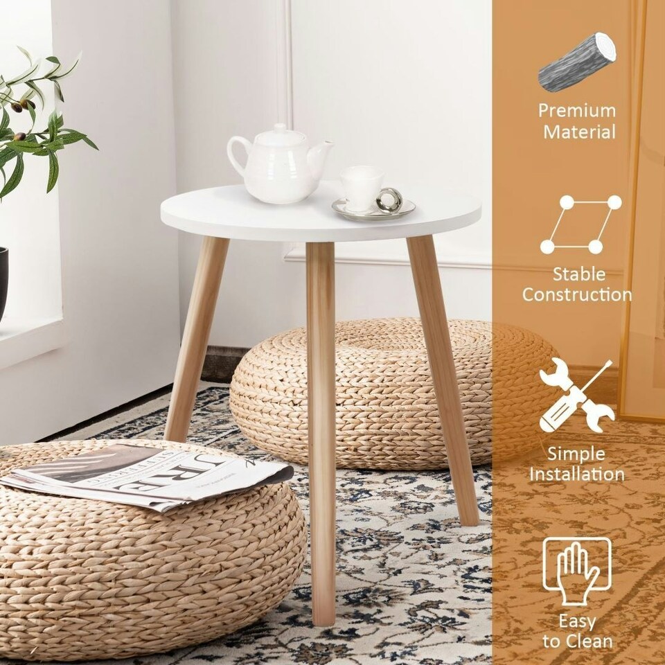 image 1 of COSTWAY Round Coffee End Table Sofa Side Table Furniture White