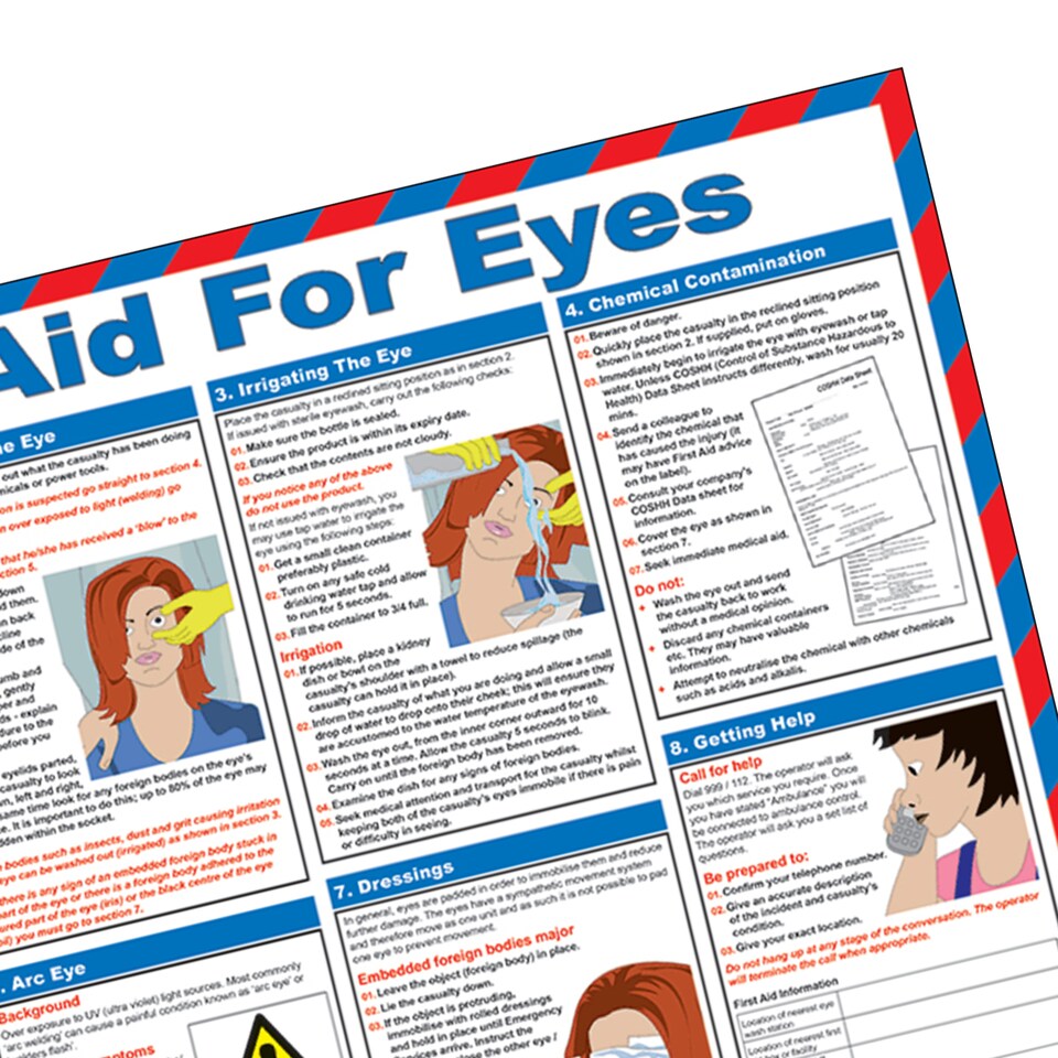 image 1 of Pegdev Eye First Aid Laminated Health & Safety Poster A2 Landscape Durable Sign
