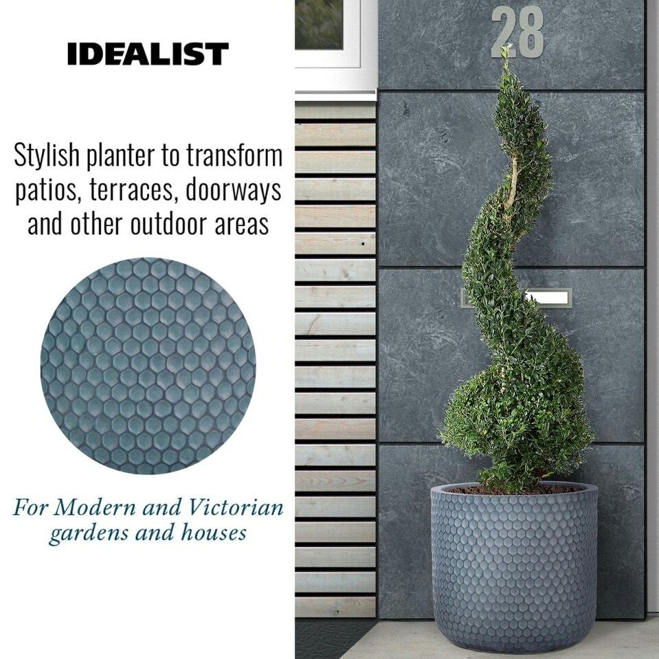 image 1 of Honeycomb Style Green Grey Cylinder Round Outdoor Garden Planter D37.5 H37 cm, 40.9 ltrs Cap.