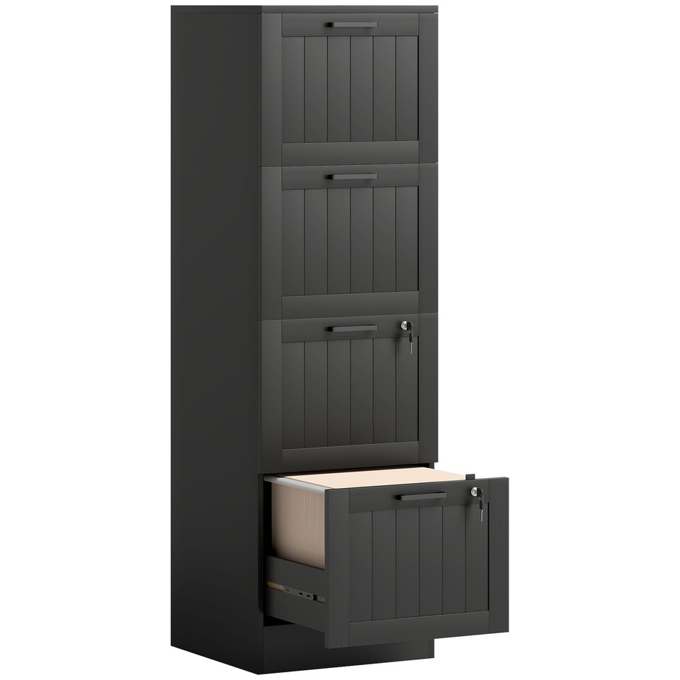 image 1 of HOMCOM 4 Drawer File Cabinet with Lock and Adjustable Hanging Bars, Black