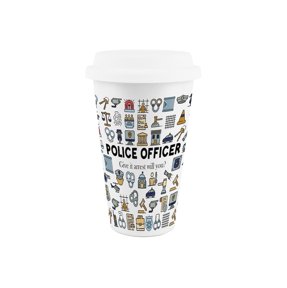image 1 of Novelty Police Officer Ceramic Travel Mug - Reusable Drinks Cup Gift