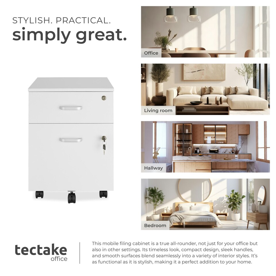 image 1 of Filing Cabinet - 2 rolling, lockable drawers, fits A4 documents White