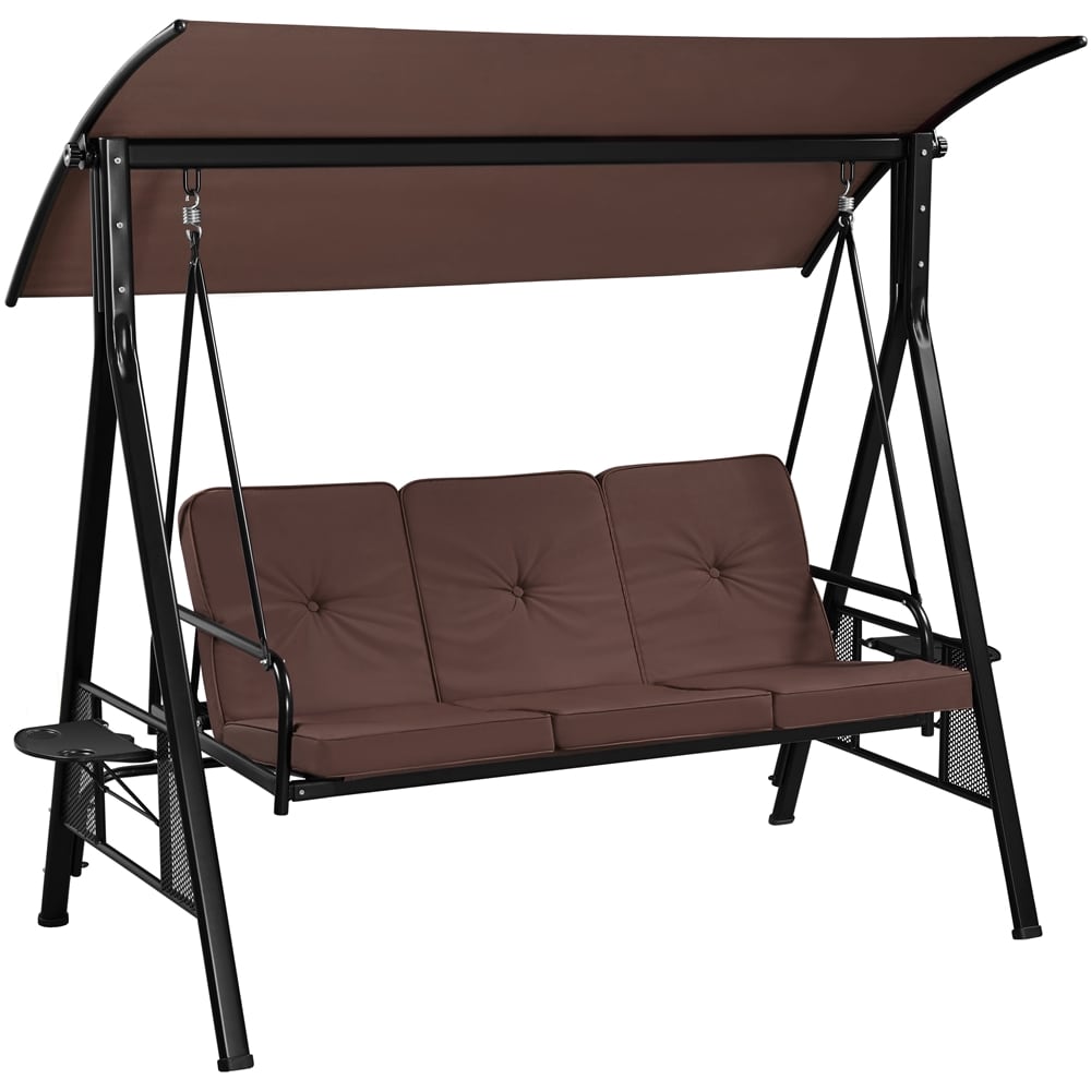 Yaheetech 3-Seat Deluxe Outdoor Patio Porch Swing--Dark Brown | Brown | Dark Brown | 199 cm L ×112 cm W × 174.5 cm H | 1