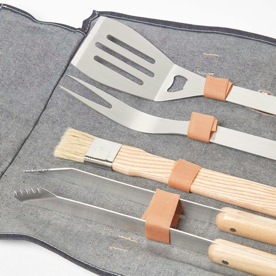 image 1 of Homescapes BBQ Tool Set in Denim Case