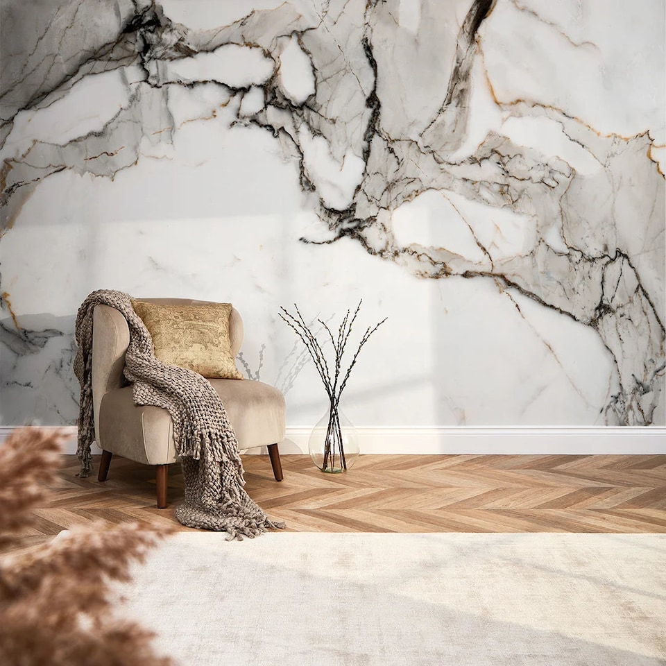 image 1 of Statuario Marble Full Wall Mural in Grey Tones | Grey | Grey, White | Large (300cm x 240cm), Extra Large (350cm x 240cm)