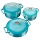 image 1 of Cooks Professional Cast Iron Casserole Set of 3 | 20cm, 26cm and 28cm | Enamelled Inside and Out | Graduated Teal