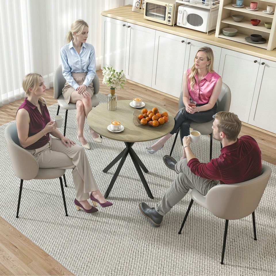 image 1 of HOMCOM 80cm Round Dining Table, Industrial Kitchen Table with Steel Legs Brown | Black