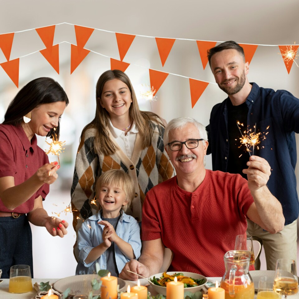 image 1 of Orange Colour Party Bunting 10m with 20 Pennants
