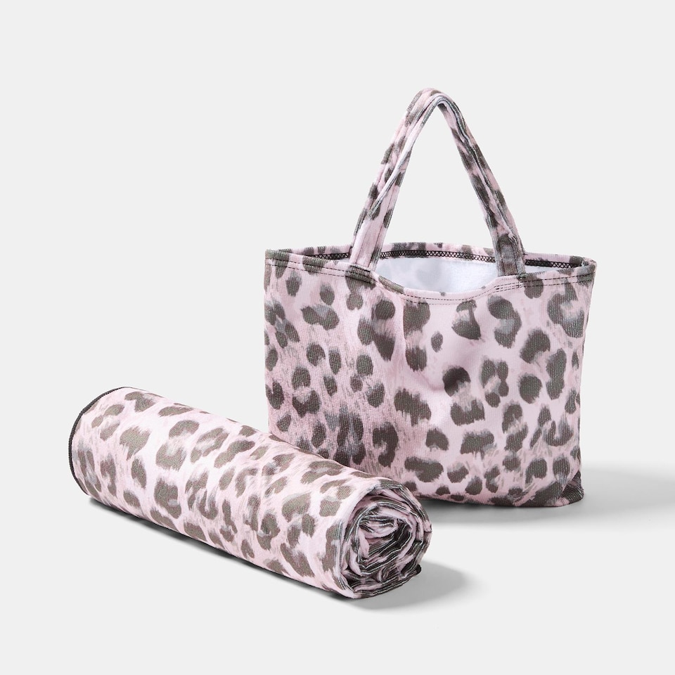 image 1 of OHS Leopard Beach Towel with Bag Quick Dry Absorbent Travel Spa