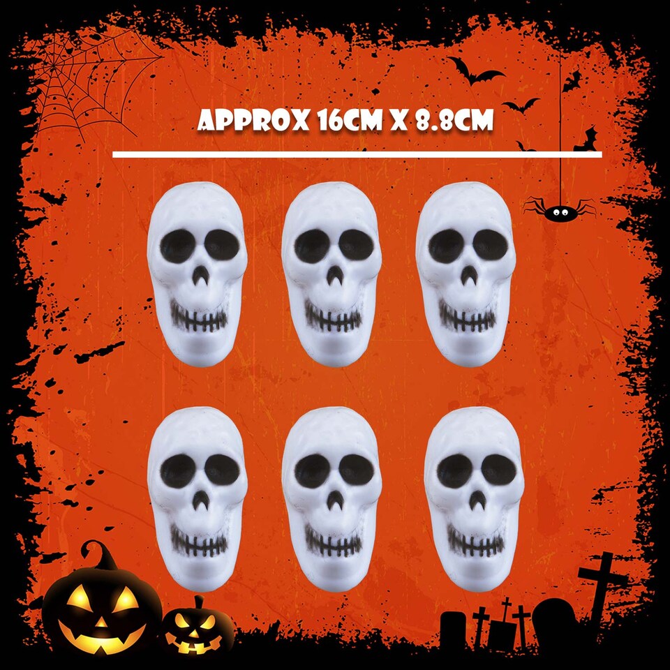 image 1 of PMS Skulls Pumpkin Set of Six Halloween Decorations - 6-Pack