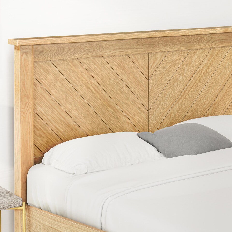 image 1 of 4ft6 Double Real Oak Wood Bed Frame.Chevron Solid Panel Wooden Bed Frame Bedstead