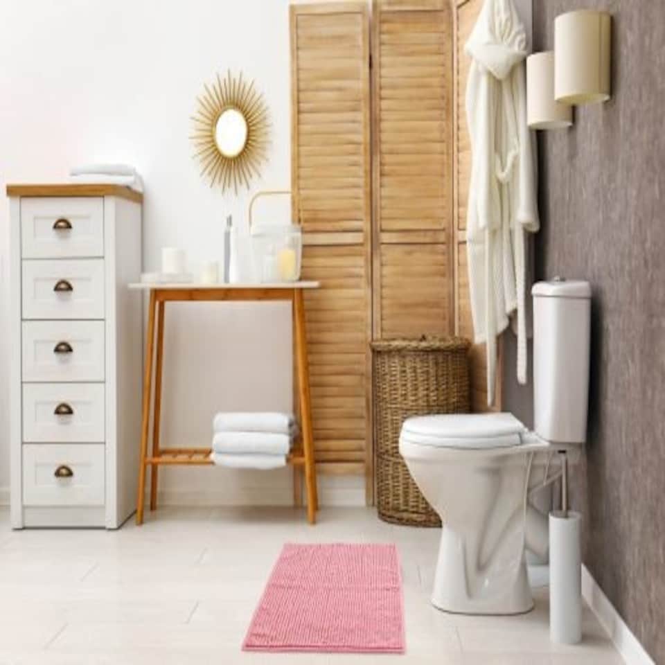 image 1 of Marlow Collection Soft Touch Non-Slip Bathroom Rug in Pink (40cm x 60cm)