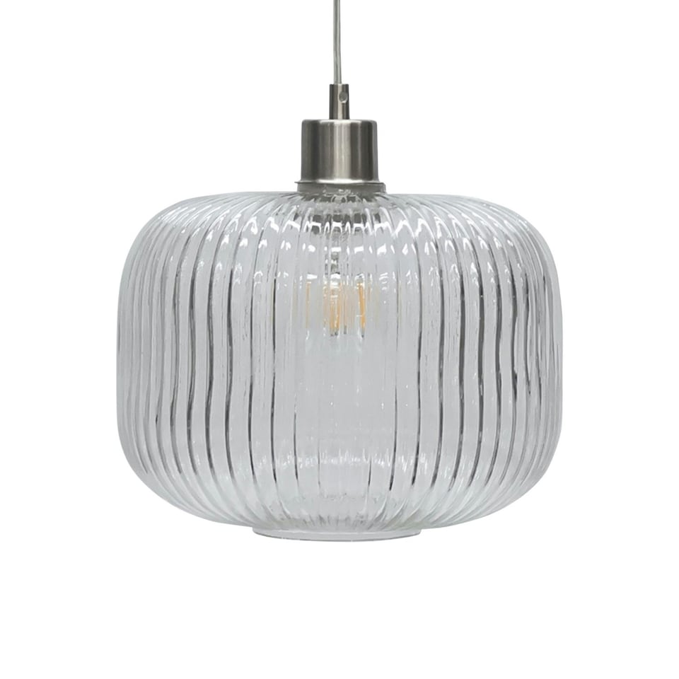 image 1 of First Choice Lighting Batley Large Clear Ribbed Glass with Satin Nickel Pendant Fitting Silver | Clear