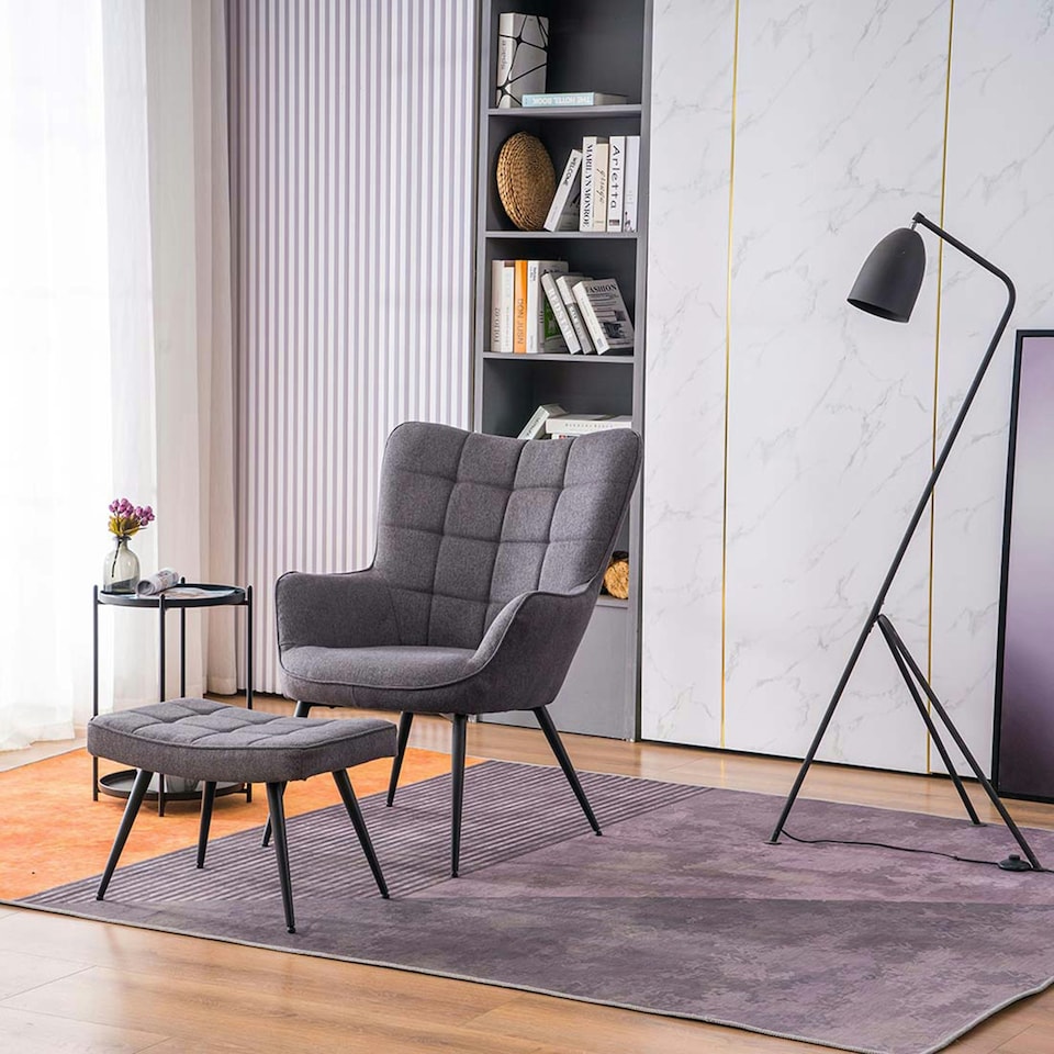image 1 of Vera Fabric Occasional Living Room Modern Accent Chair with Footstool (Charcoal)
