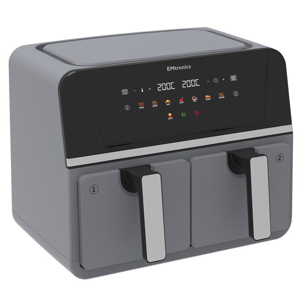 image 1 of EMtronics 8L Dual Digital  Air Fryer with Timer - Grey