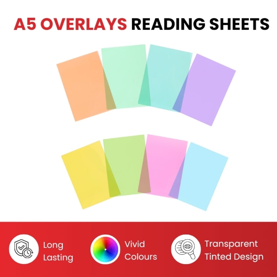 image 1 of Pack of 8 A5 Plain Blue Dyslexia Overlay Reading Sheets  - PET Material, Rounded Corners | Blue | Blue