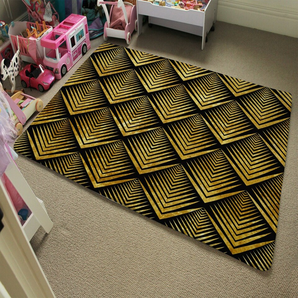 image 1 of Golden Geometric Flower Pattern (Rug) Gold | Large: 140x200cm