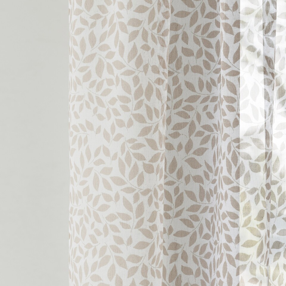 image 1 of Pair of Willow Natural Leaf Print on Linen Look Panels, with Rod Pocket Header 229 CM