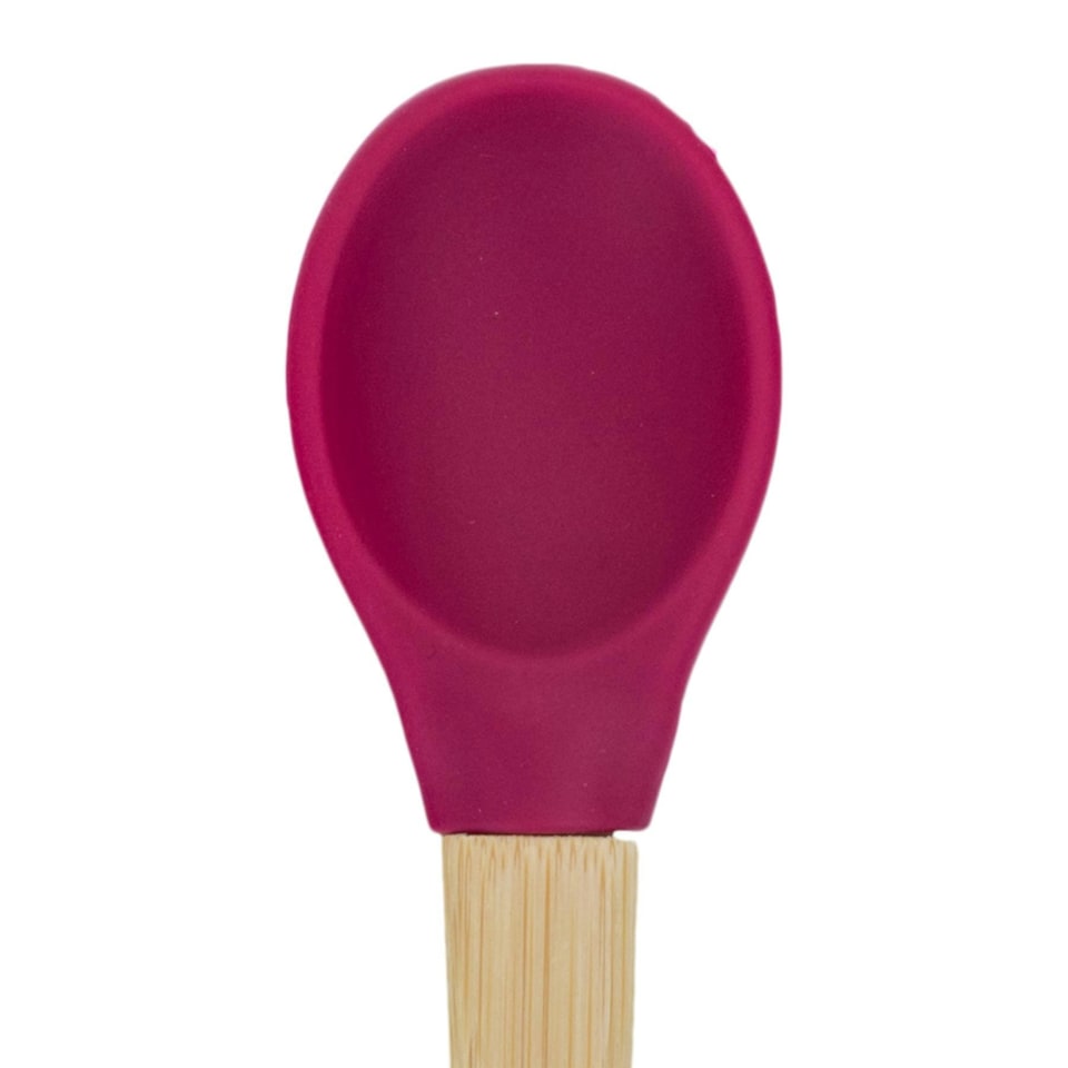 image 1 of Tiny Dining Children's Bamboo Silicone Tip Spoon - Red