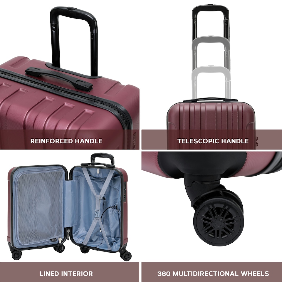 image 1 of Flight Knight Premium Lightweight Suitcase - Built-in Side Lock with USB Port - 8 Spinner Wheels - Hard Shell Carry On Or Check in Luggage 100 Airlines Approved Purple | Burgundy | Large