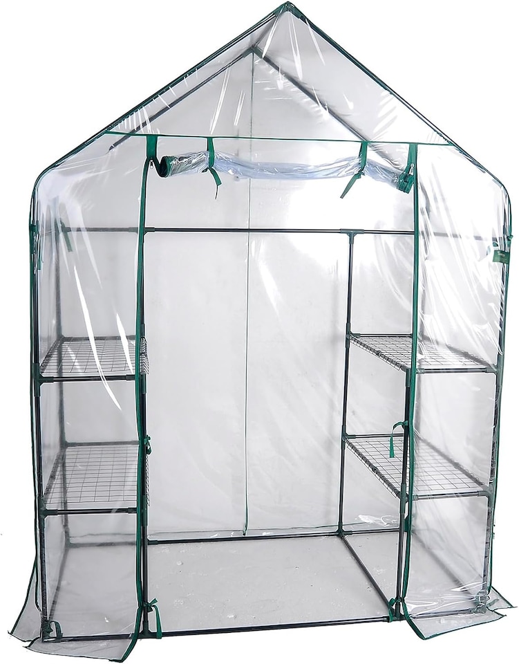 image 1 of Walk In Greenhouse w/PVC Cover Garden Grow Green House with 4 Shelves