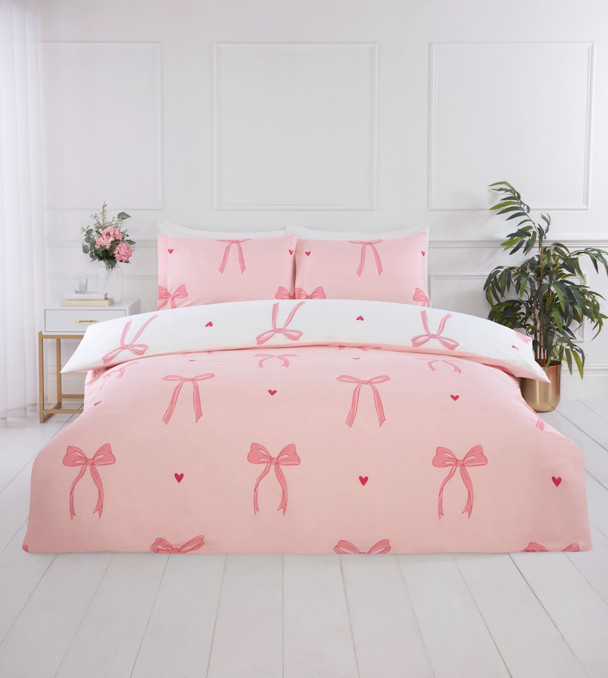 image 1 of Bows Microfibre Duvet Cover Set with Pillowcase