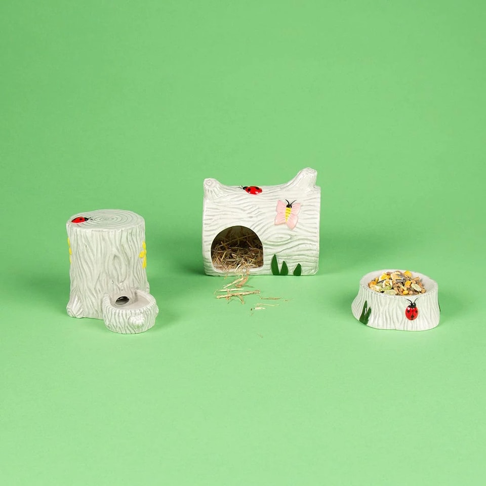 image 1 of Scruffs Small Pet Woodland Ceramic Set - House, Water & Food Bowl