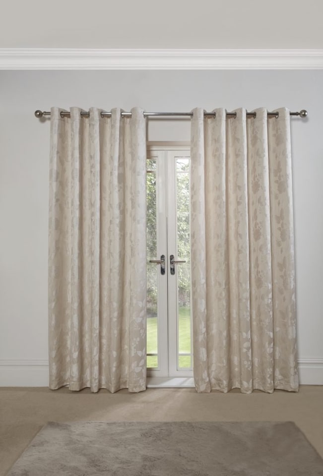 image 1 of Meadows Lined Eyelet Jacquard Curtains 168cm x 137cm Cream | Cream | Cream