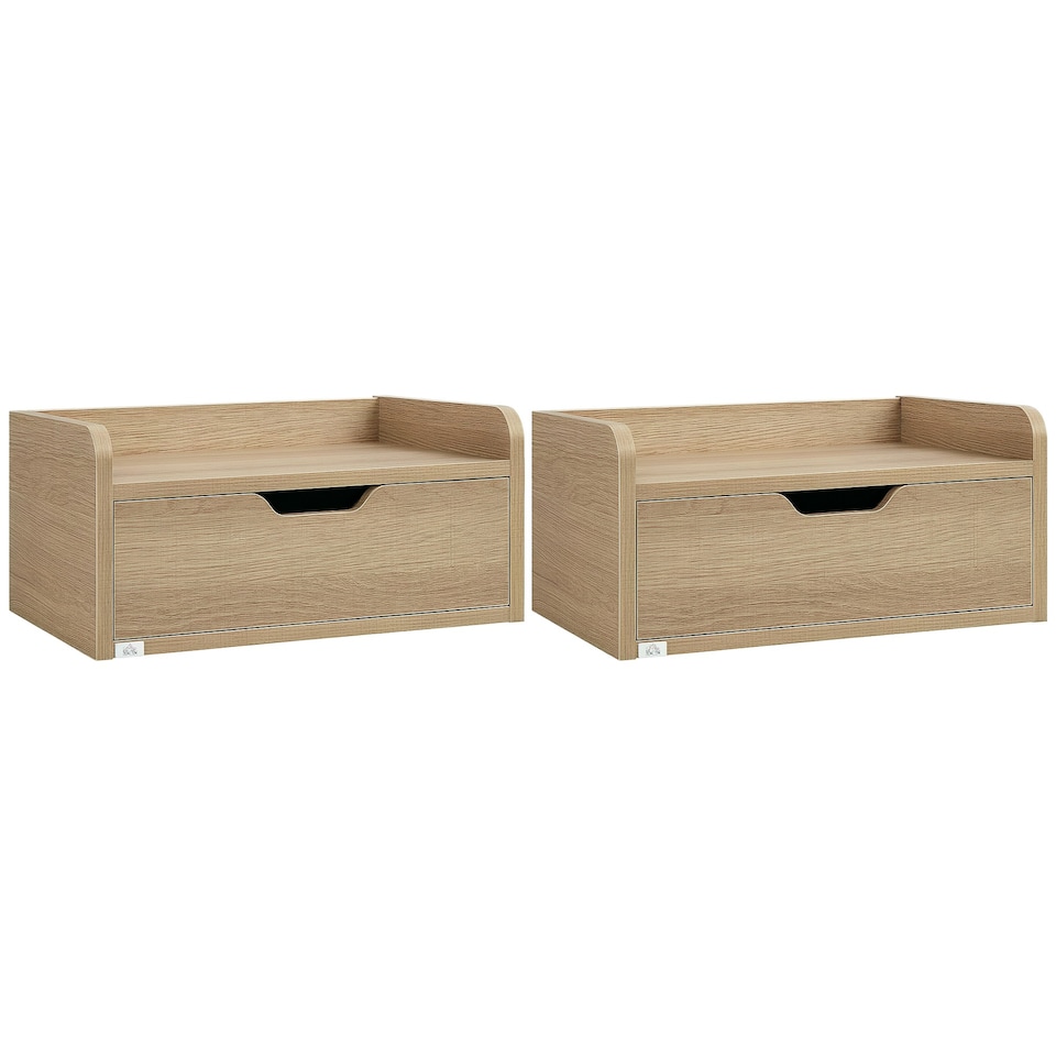 image 1 of HOMCOM Floating Nightstand Set of 2, Nightstand with Drawer, Rustic Brown