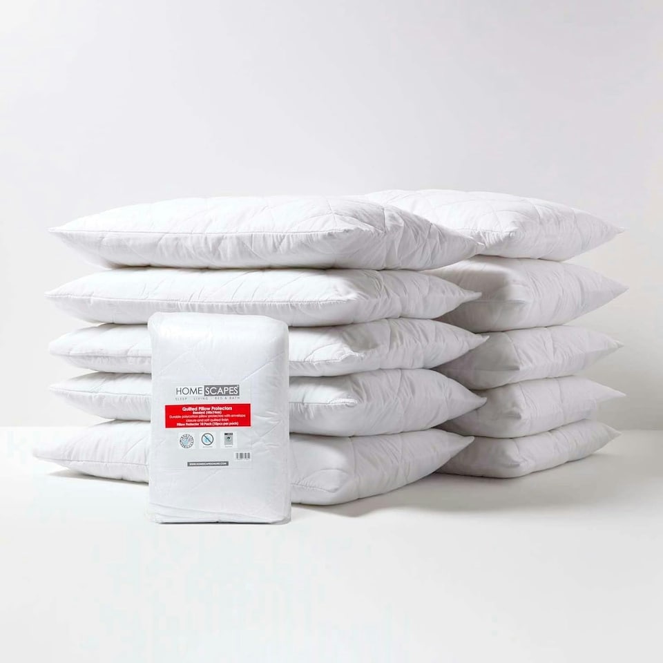 image 1 of Homescapes Standard Size Quilted Pillow Protector - Pack of 10 | White | Standard