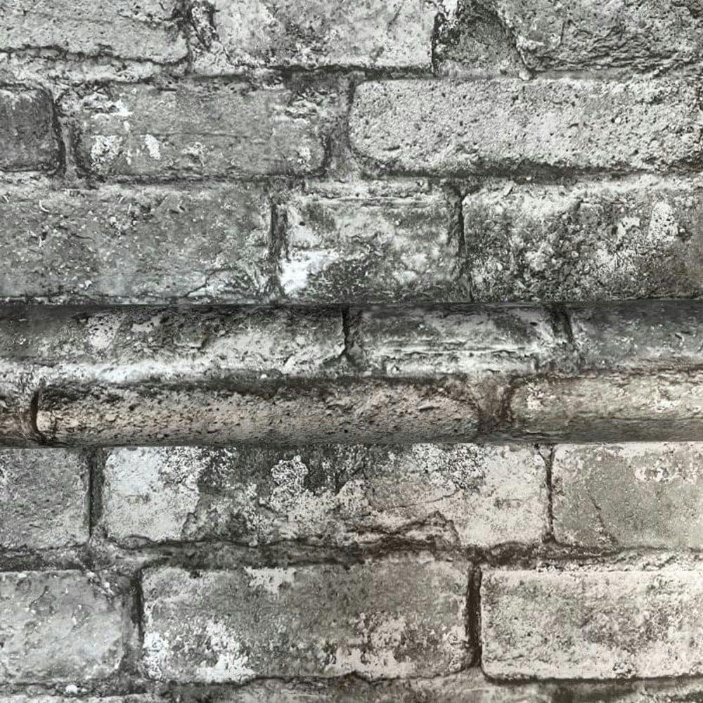 Fine Decor Brick Effect Wallpaper - Charcoal - 32.8ft x 20.5in Blue