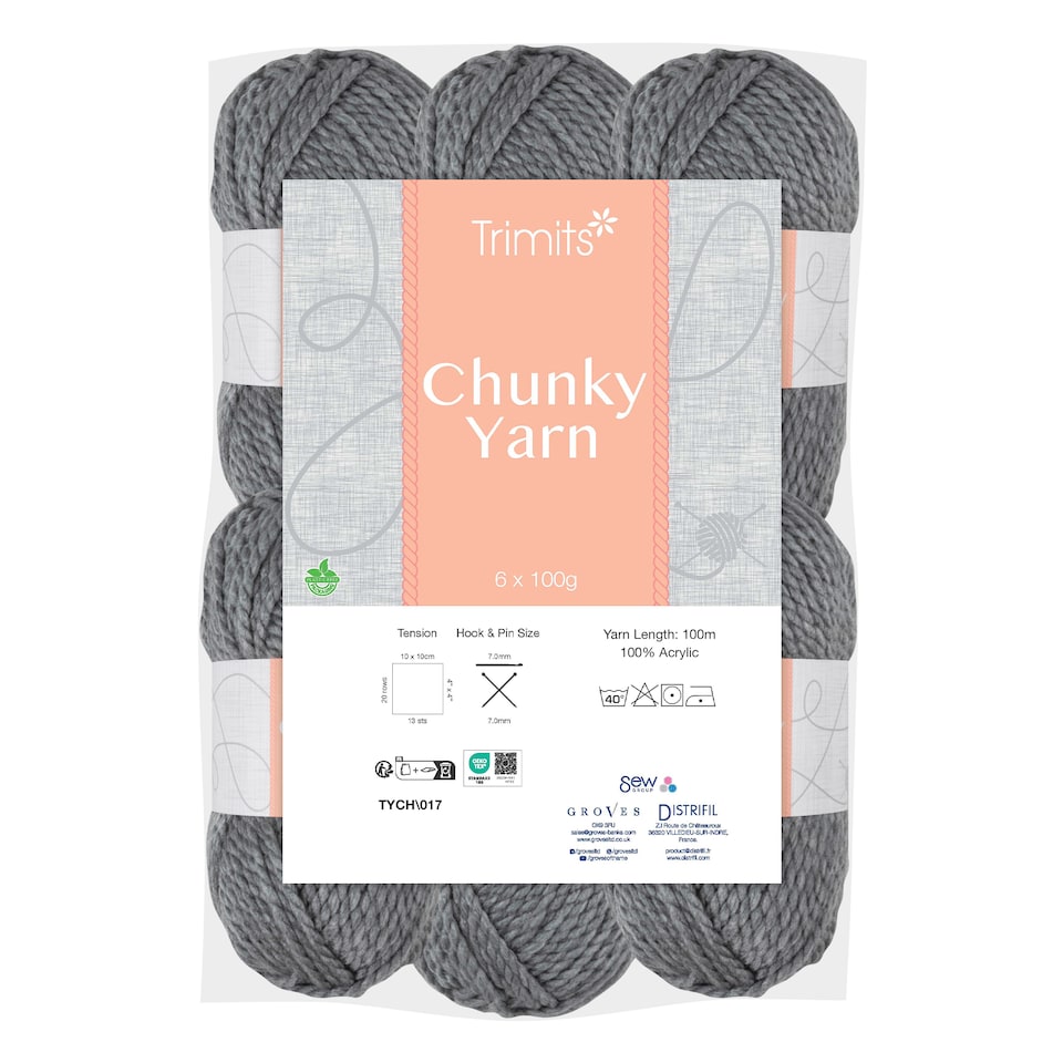 image 1 of Trimits Chunky Knitting Yarn 6 x 100g Acrylic Knitting & Crochet Wool Soft Touch Machine Washable OEKO-TEX