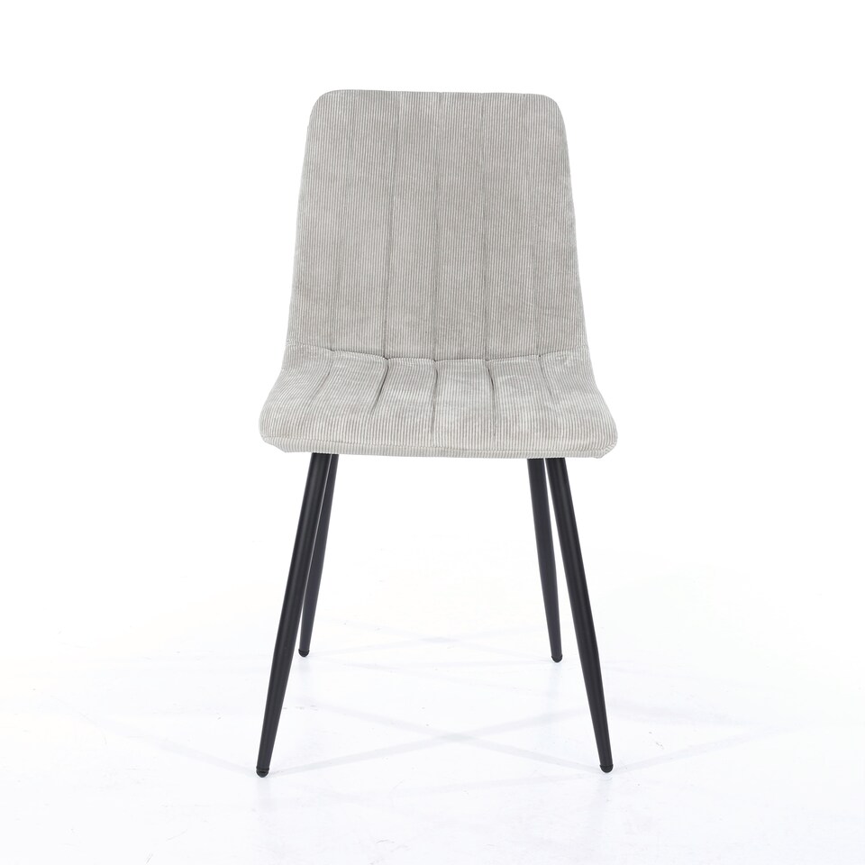 image 1 of Pair of Aspen Cord Fabric Straight Stitch Compact Dining Chairs with Black Tapered Metal Legs | Grey | Light Grey | 1